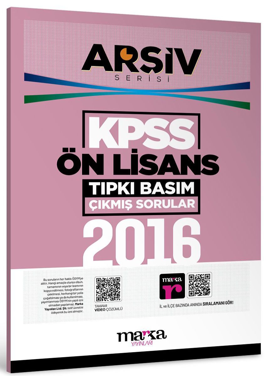 2016 KPSS Ön Lisans ARŞİV Serisi Tıpkı Basım Çıkmış Sorular Marka Yayınları