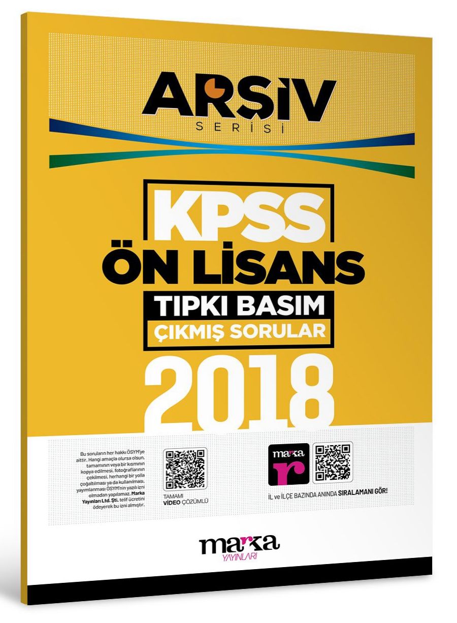 2018 KPSS Ön Lisans ARŞİV Serisi Tıpkı Basım Çıkmış Sorular Marka Yayınları